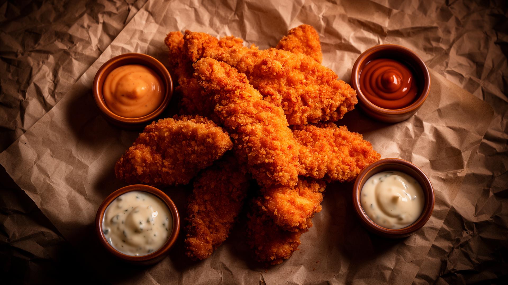 Crispy chicken tenders with dipping sauces